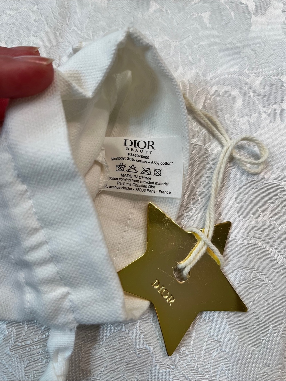 Dior White Drawstring Pouch with Gold Star Charm - Picture 2 of 3